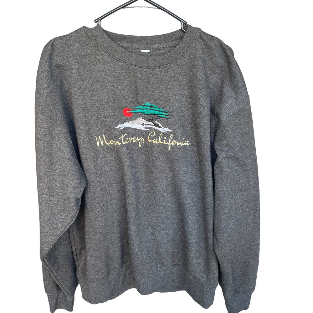 Monterey Sweater Womens Large Gray Embroidered Vacation Sweatshirt Crewneck